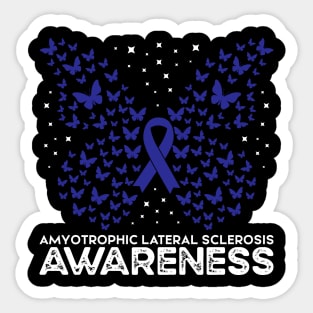 ALS Awareness Blue Ribbon Butterfly, Amyotrophic Lateral Sclerosis Awareness Sticker